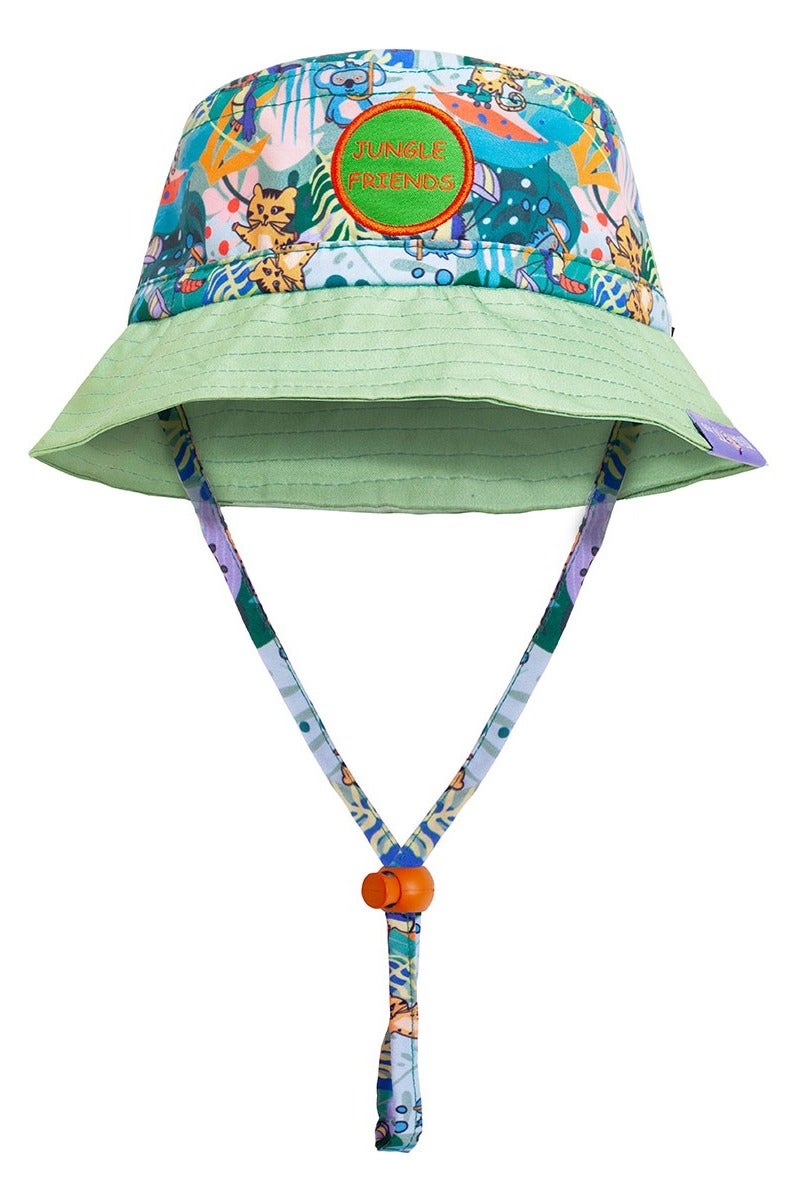 Infant Sun Hat, Baby Sun Hat 0-18 Months, Adjustable Chin Strap, Elastic Fit, Lightweight Fabric, Jungle Friends Themed Toddler Hat – Made in Turkey - Image 1