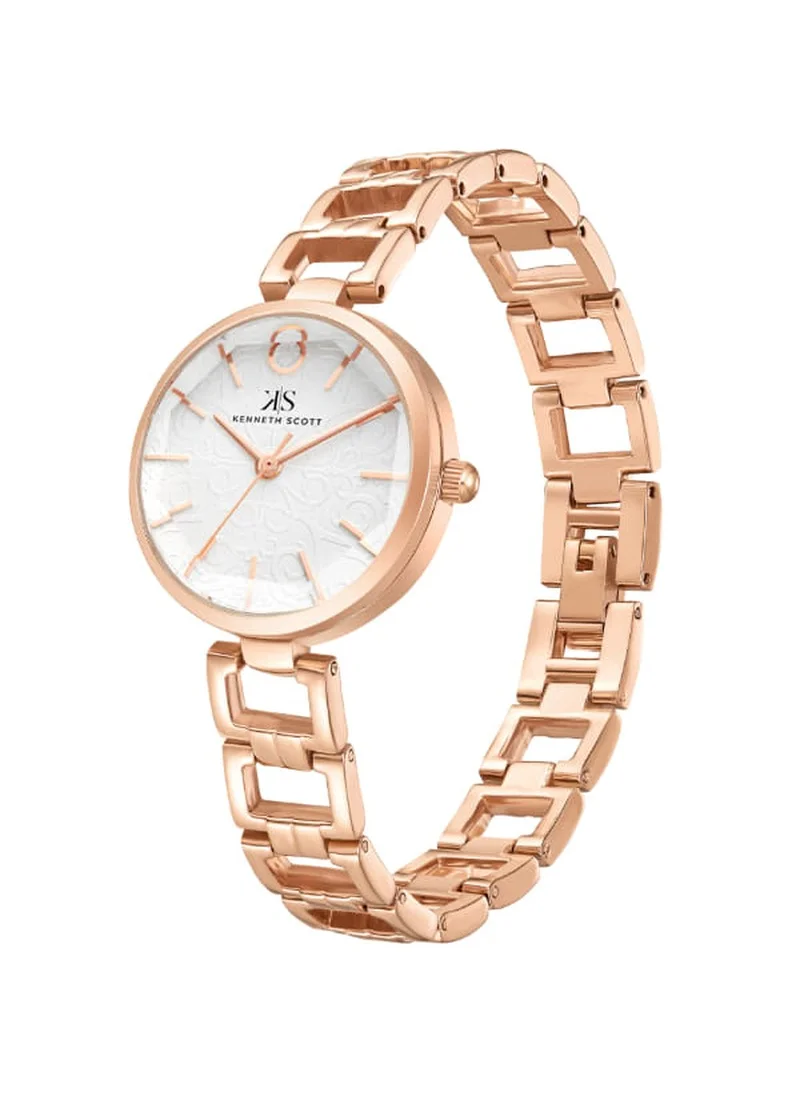 كينيث سكوت Women's Analog Display Watch With Rose Gold Alloy Strap - K23514-RBKW