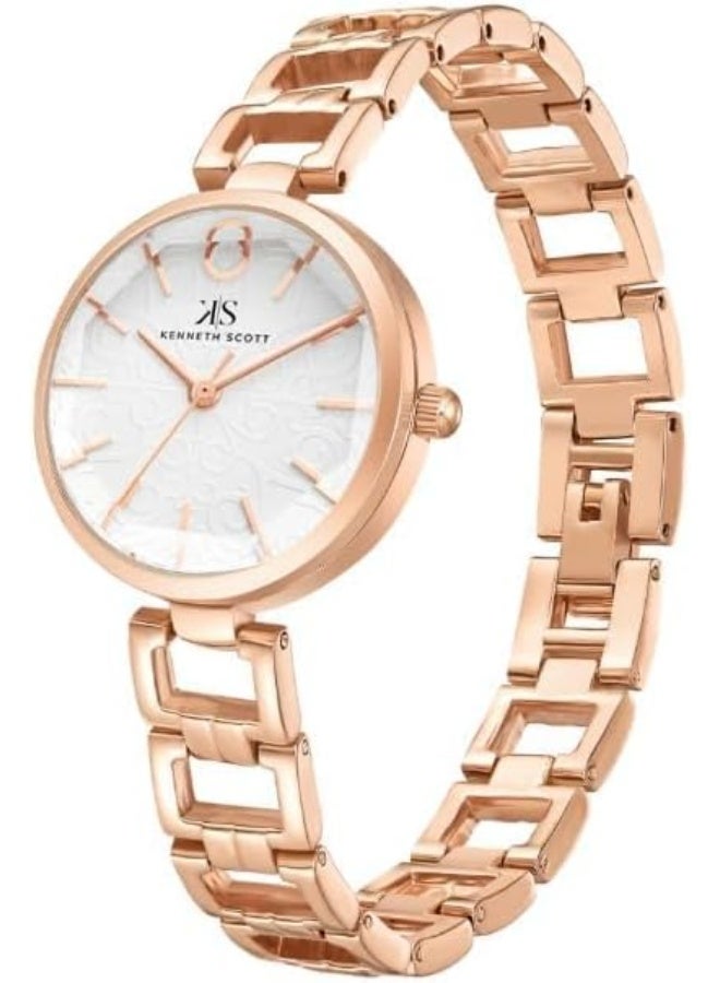 كينيث سكوت ساعة كينيث سكوت نسائية بحركة  وشاشة تناظرية وسوار من خليط معدني - -، لون ذهبي وردي - Image 2
