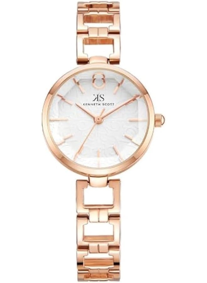 كينيث سكوت ساعة كينيث سكوت نسائية بحركة  وشاشة تناظرية وسوار من خليط معدني - -، لون ذهبي وردي - Image 1