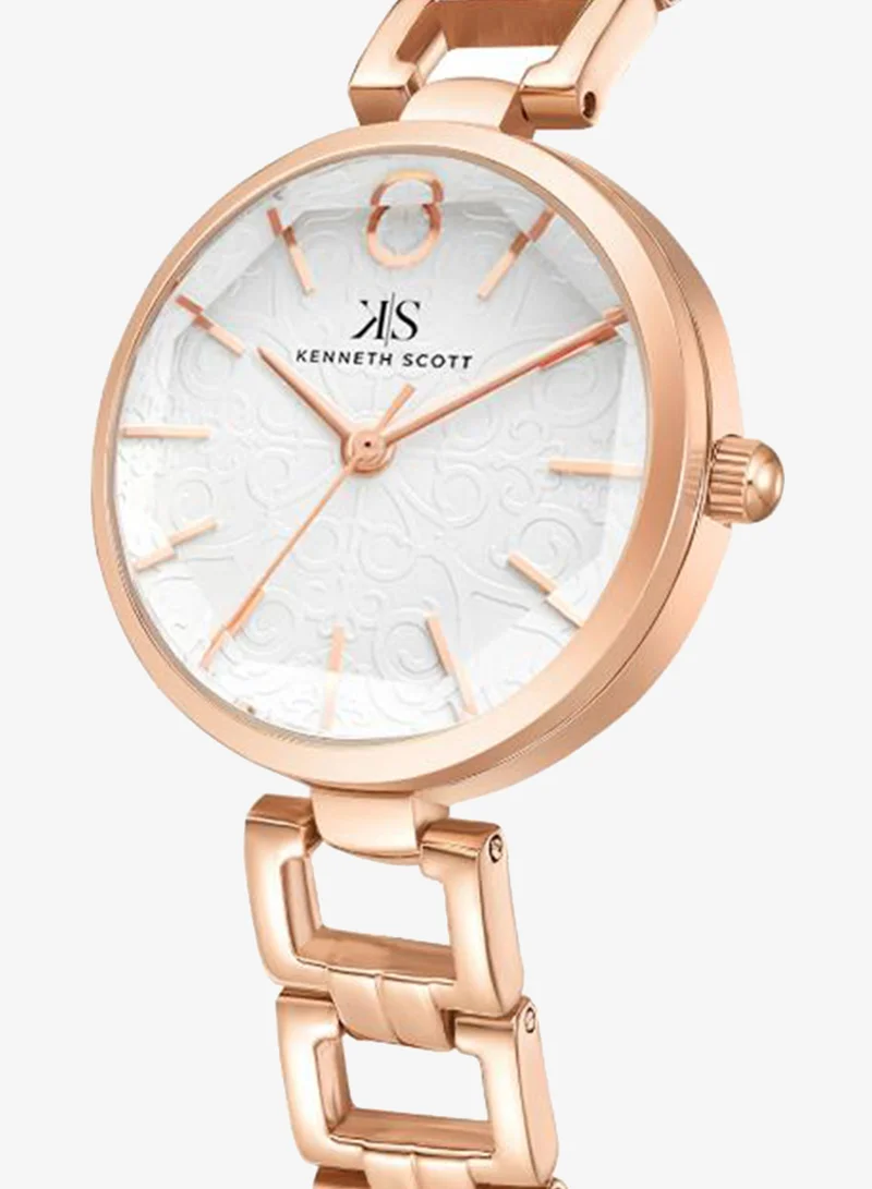 Kenneth Scott White Kenneth Scott Women's PC21 Movement Watch, Analog Display and Alloy Strap - K23514-RBKW, Rose Gold for Women | Best Price UAE