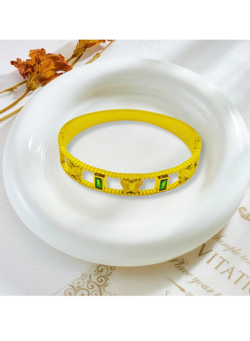 TO FASHION TO FASHION JB Women & Girls Gold-Coated Stainless Steel Bangle Bracelet with Green Gemstones, Elegant Jewelry Suitable for Most Wrist Sizes JB23 - Image 5