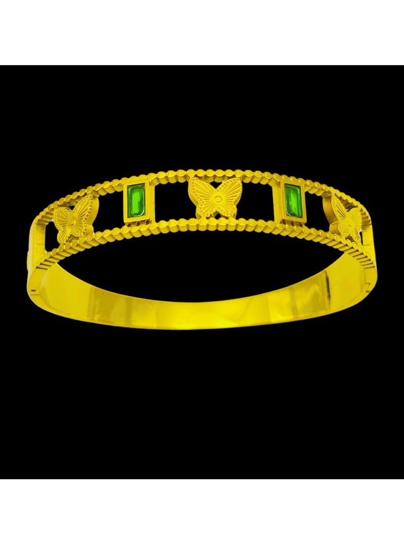 TO FASHION TO FASHION JB Women & Girls Gold-Coated Stainless Steel Bangle Bracelet with Green Gemstones, Elegant Jewelry Suitable for Most Wrist Sizes JB23 - Image 3