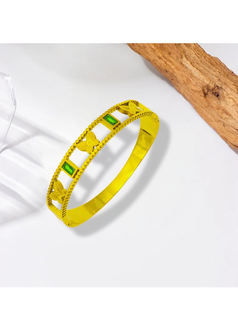 TO FASHION TO FASHION JB Women & Girls Gold-Coated Stainless Steel Bangle Bracelet with Green Gemstones, Elegant Jewelry Suitable for Most Wrist Sizes JB23 - Image 4
