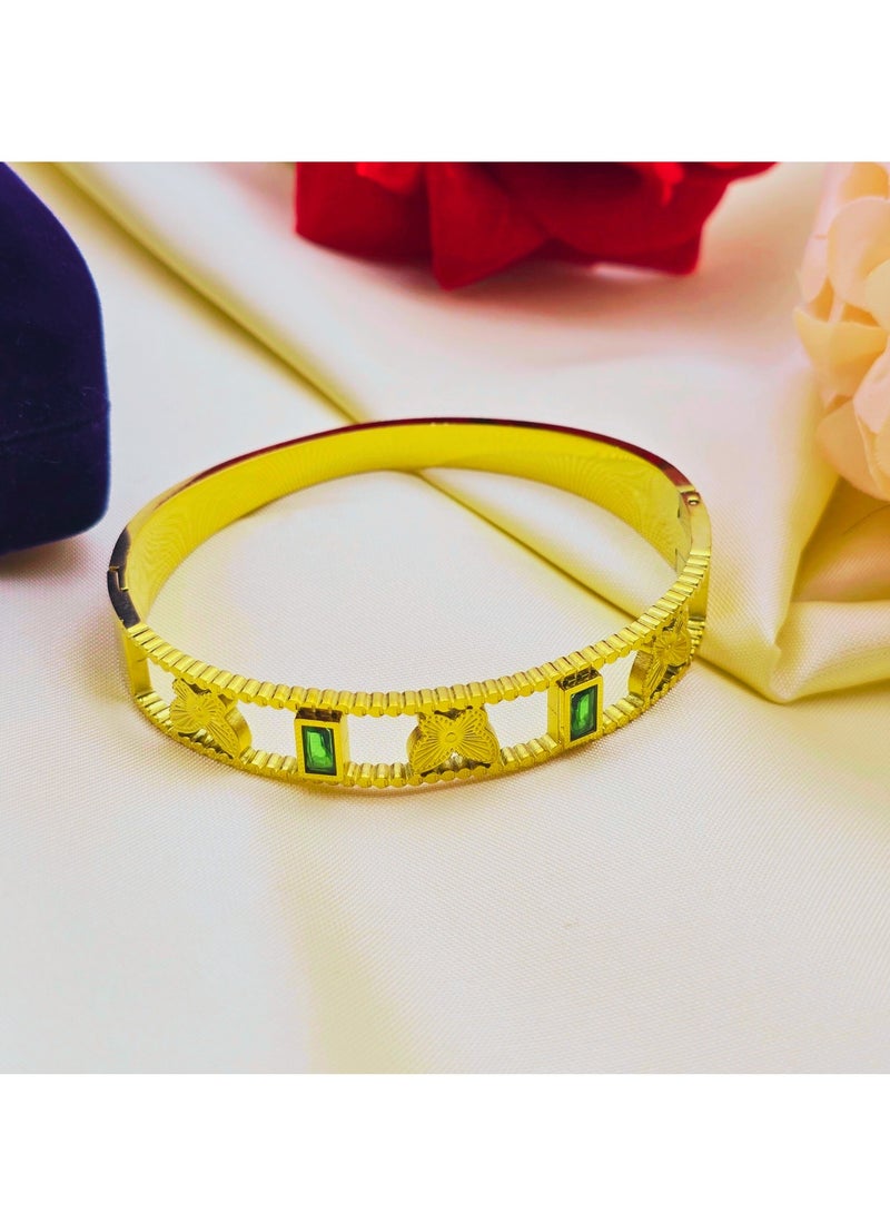 TO FASHION TO FASHION JB Women & Girls Gold-Coated Stainless Steel Bangle Bracelet with Green Gemstones, Elegant Jewelry Suitable for Most Wrist Sizes JB23 - Image 2