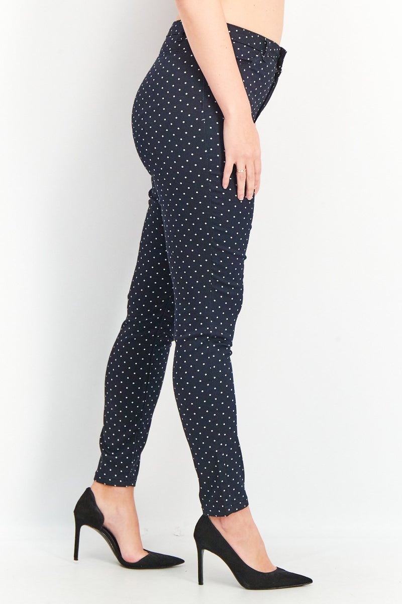 DeFacto Women Slim Fit Polka Dots Chino Pants, Navy - Image 3