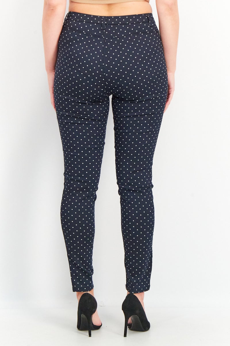 DeFacto Women Slim Fit Polka Dots Chino Pants, Navy - Image 4