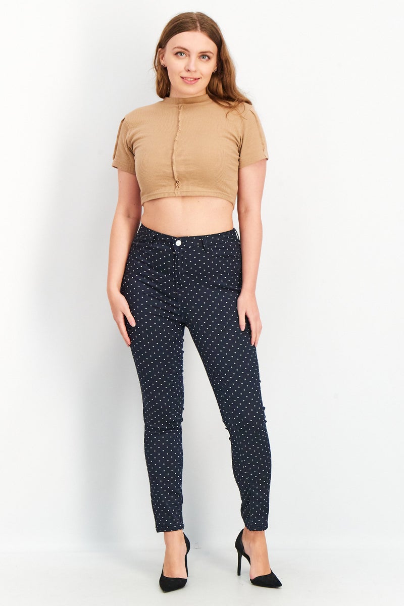 DeFacto Women Slim Fit Polka Dots Chino Pants, Navy - Image 2