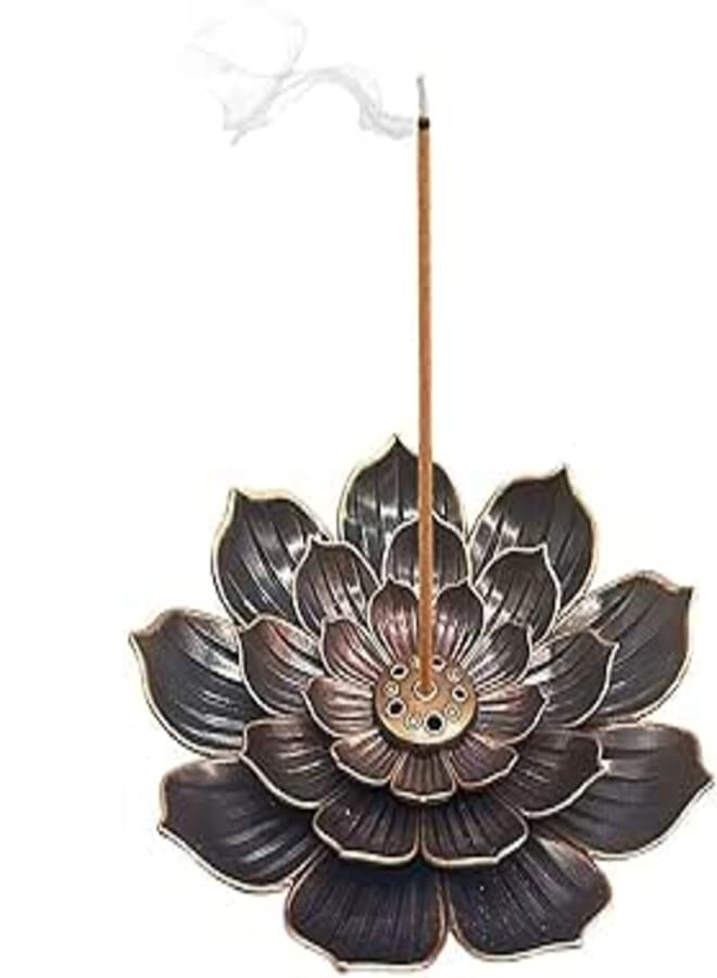 Lotus Brass Incense Holder, 2Pcs Lotus Incense Sticks Burner, 5 Incense Holes with Detachable Ash Catcher for Home Fragrance Tea House Yoga Room Bedroom