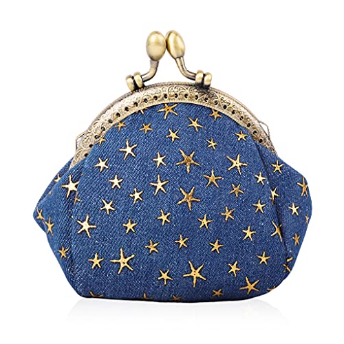 Oyachic Five Pointed Star Coin Purse,Denim Change Pouch,Wallets Buckle with Kisslock Clasp,Coin Holdr,Clutch Handbags for Women Ladies,Navy blue - Image 1