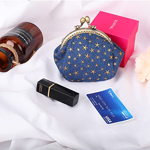 Oyachic Five Pointed Star Coin Purse,Denim Change Pouch,Wallets Buckle with Kisslock Clasp,Coin Holdr,Clutch Handbags for Women Ladies,Navy blue - Image 3