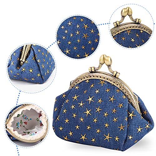Oyachic Five Pointed Star Coin Purse,Denim Change Pouch,Wallets Buckle with Kisslock Clasp,Coin Holdr,Clutch Handbags for Women Ladies,Navy blue - Image 2