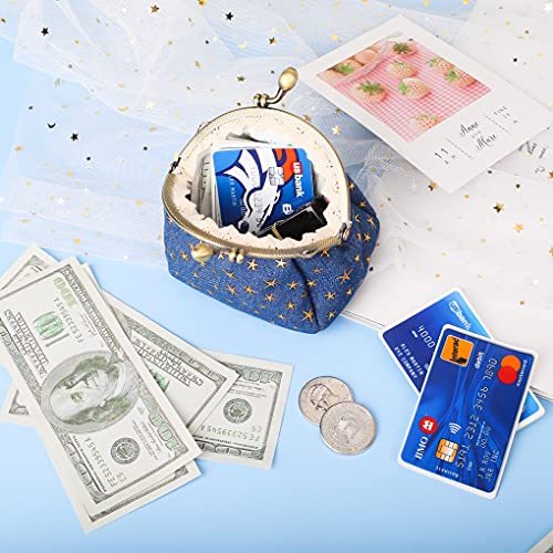 Oyachic Five Pointed Star Coin Purse,Denim Change Pouch,Wallets Buckle with Kisslock Clasp,Coin Holdr,Clutch Handbags for Women Ladies,Navy blue - Image 5