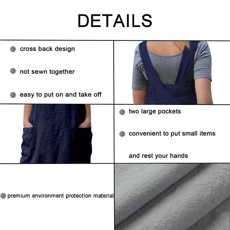 ZQFFB Pinafore Cross Back Apron for Women with Pockets Japanese Smock for Work Gardening Cooking Painting Baking - Image 4