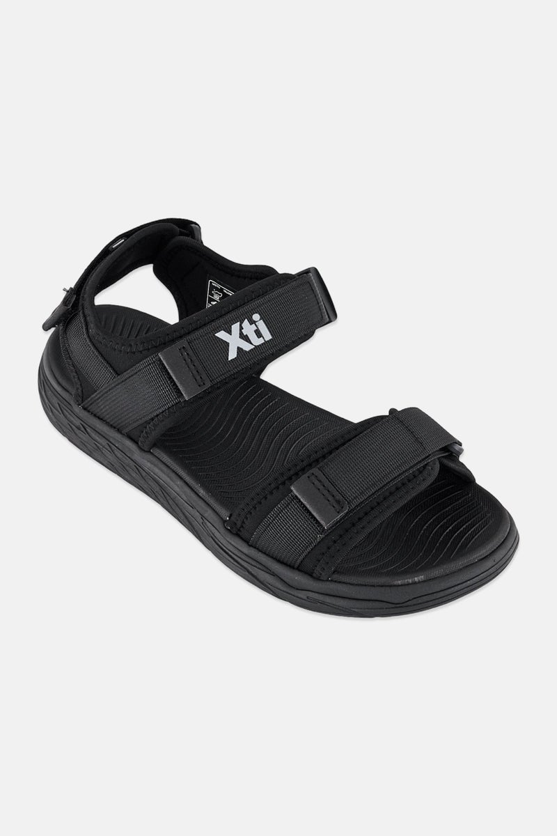 Xti Men Brand Logo Velcro Closure Sandals, Black - Image 1