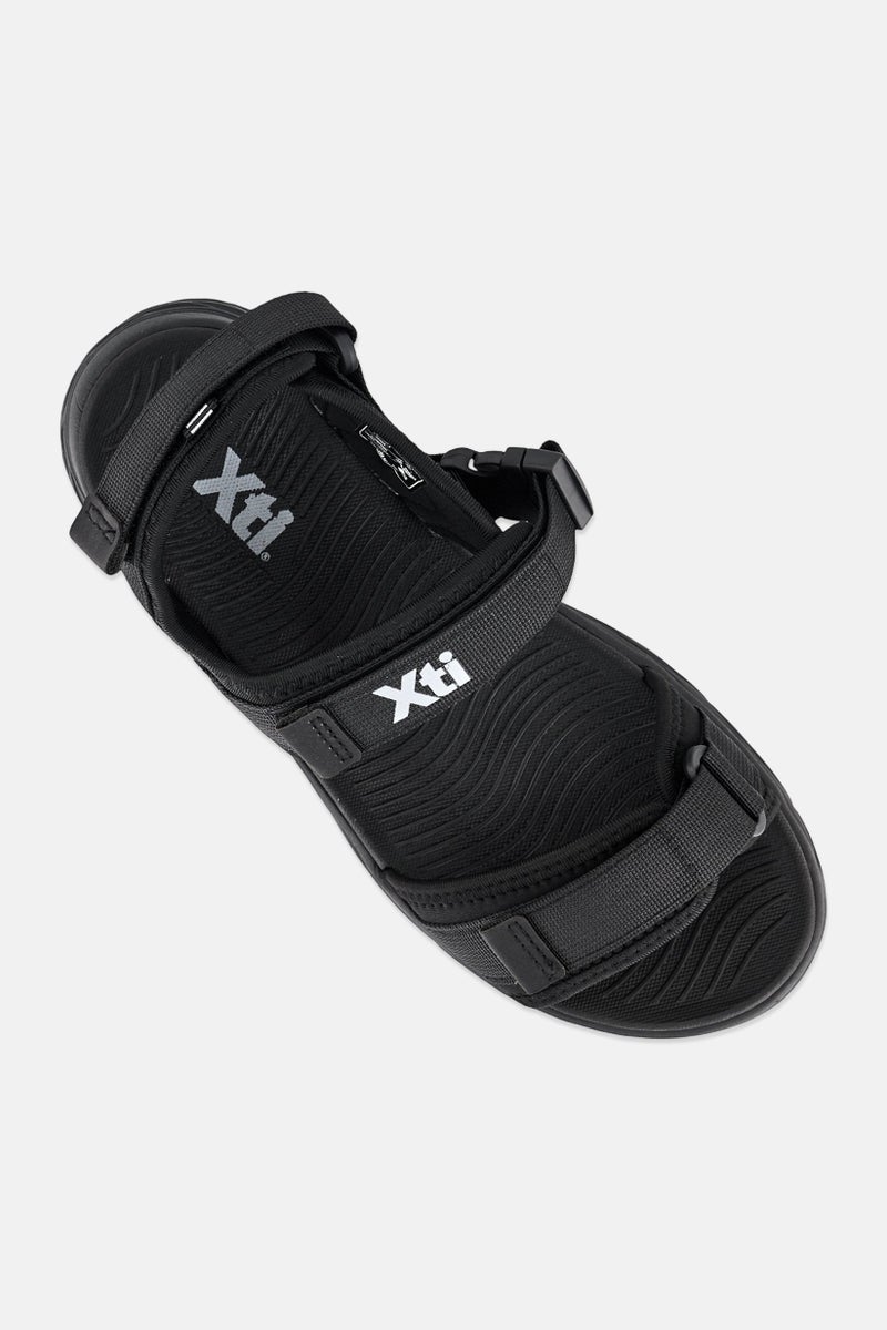 Xti Men Brand Logo Velcro Closure Sandals, Black - Image 3