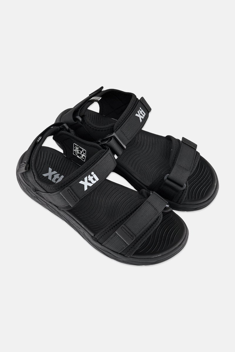 Xti Men Brand Logo Velcro Closure Sandals, Black - Image 4