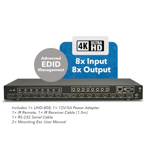 OREI 8x8 HDMI 4K Matrix SwitchSplitter 8Input 8Output with Remote Control Supports UltraHD 4K60Hz 444 HDR YUV HDMI 20 HDCP 22 3D 1080p 18 GBPS ARC EDID 4K 1080p Together - Image 3