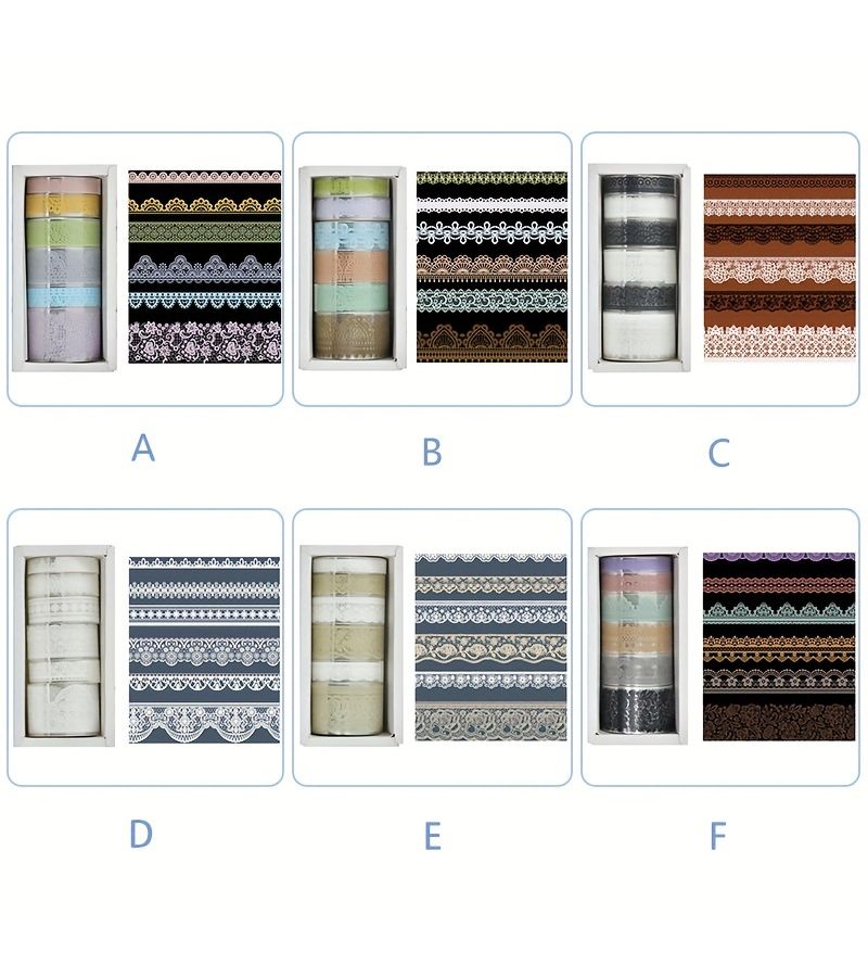 6 Rolls Boxed Vintage Lace Embroidery Pattern Tape Stickers Scrapbook Deco DIY Material Transparent Waterproof PET Masking Tapes - Image 5