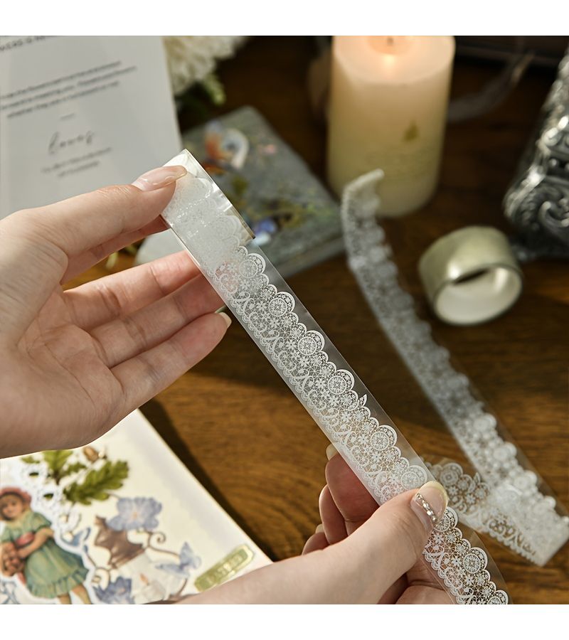 6 Rolls Boxed Vintage Lace Embroidery Pattern Tape Stickers Scrapbook Deco DIY Material Transparent Waterproof PET Masking Tapes - Image 3