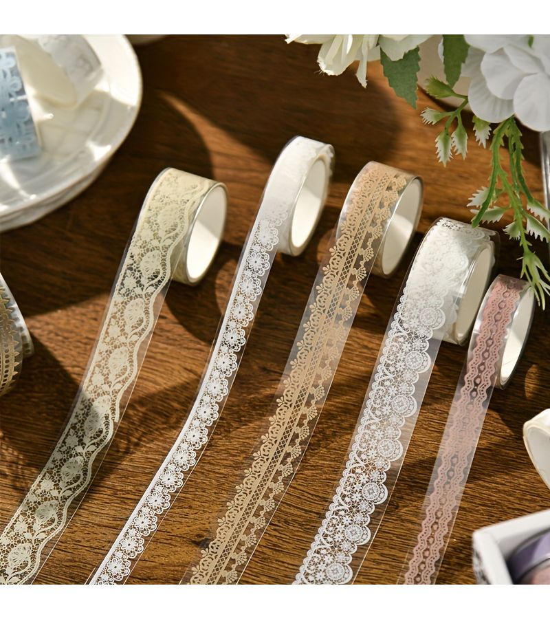 6 Rolls Boxed Vintage Lace Embroidery Pattern Tape Stickers Scrapbook Deco DIY Material Transparent Waterproof PET Masking Tapes - Image 4