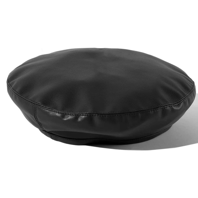 Wheebo PU Leather Berets for Women French Beret Hats Artist Painter Hat Classic Solid Style(Black) - Image 2
