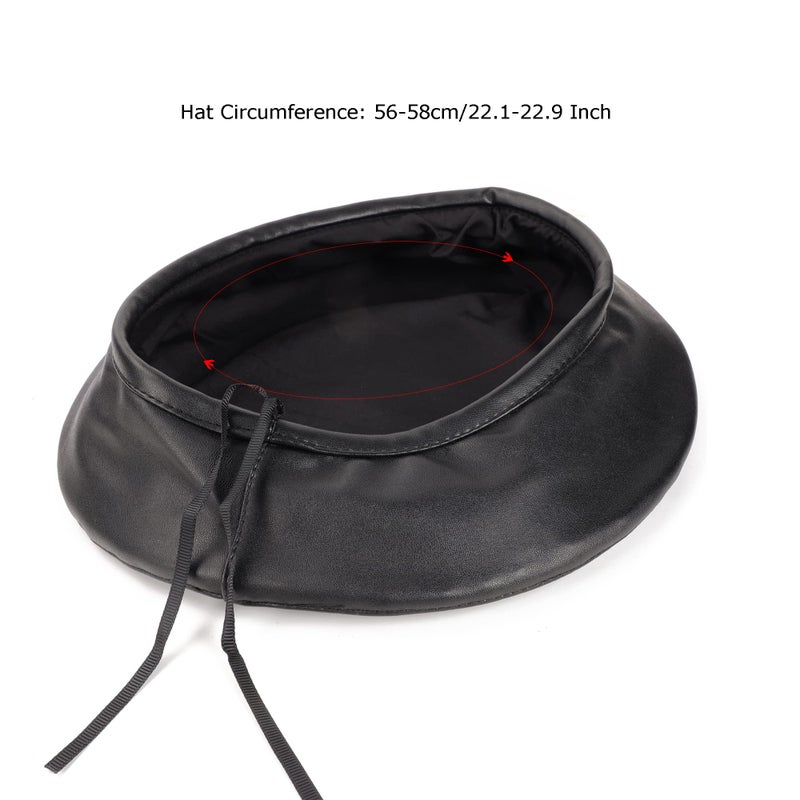 Wheebo PU Leather Berets for Women French Beret Hats Artist Painter Hat Classic Solid Style(Black) - Image 3