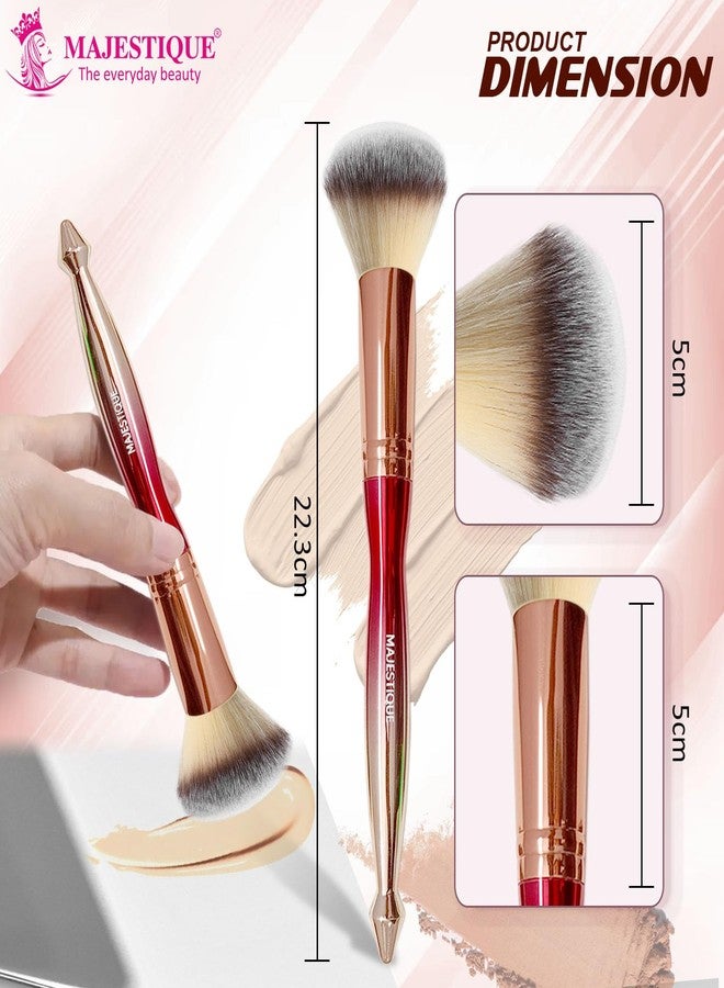 Majestique Foundation Brush for Face Makeup - Premium Synthetic Fiber Makeup Brush for Liquid, Cream & Powder | Soft, Dense Bristles | Compact Powder & Blending Brush with Chrome Grip Handle (1 Pc) - Image 2