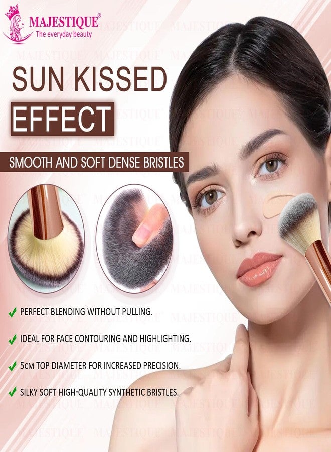 Majestique Foundation Brush for Face Makeup - Premium Synthetic Fiber Makeup Brush for Liquid, Cream & Powder | Soft, Dense Bristles | Compact Powder & Blending Brush with Chrome Grip Handle (1 Pc) - Image 4