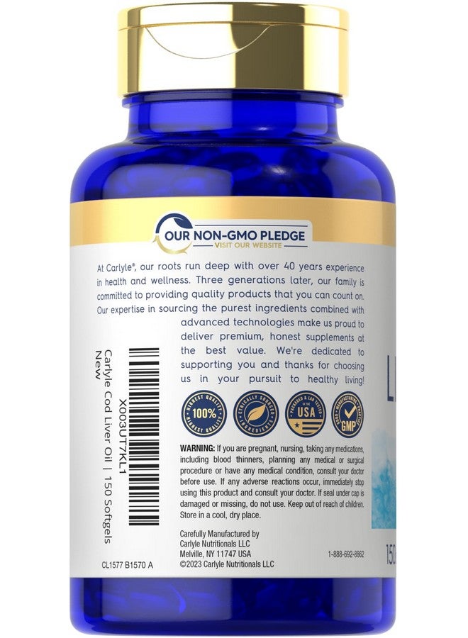 زيت كبد سمك القد النرويجي كارلايل | مع حمض إيكوسابنتينويك وحمض دوكوساهيكسانويك | ١٢٤٥ ملغ | ١٥٠ كبسولة هلامية | كبسولات سائلة | مكمل غذائي خالٍ من الكائنات المعدلة وراثيًا والغلوتين - Image 3