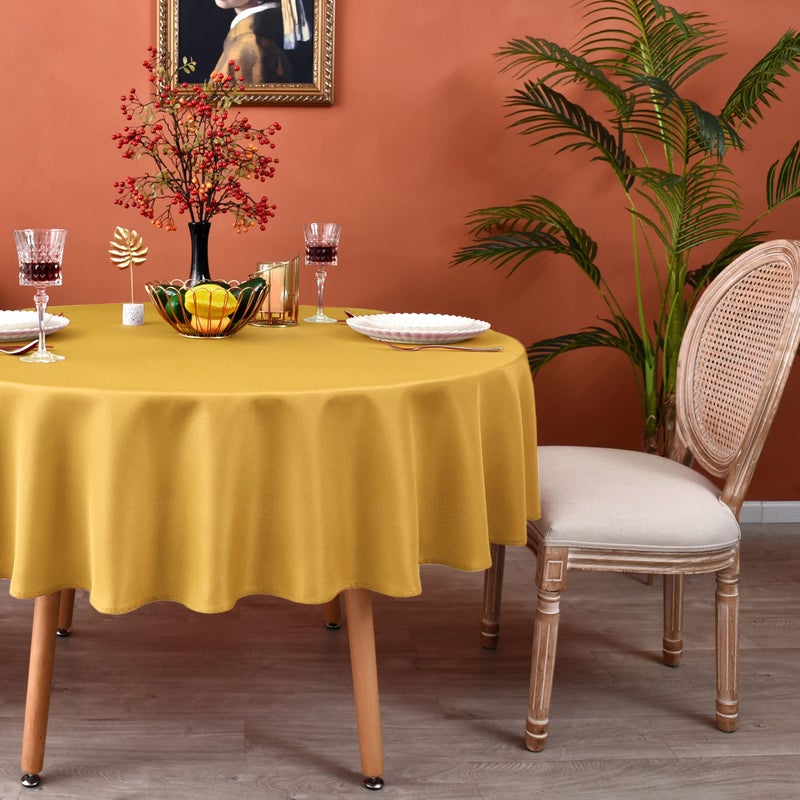 MEANMOY Gold 210 GSM Water & Stain Resistant Round Tablecloth for Circle Table - Solid 60 Inch Table Cloth Cover in Wrinkle Free Durable Washable Polyester Fabric for Wedding  Party  Banquet - Image 1