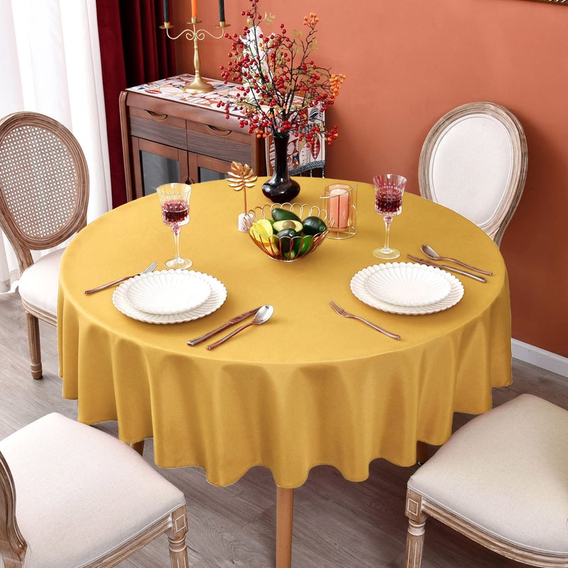 MEANMOY Gold 210 GSM Water & Stain Resistant Round Tablecloth for Circle Table - Solid 60 Inch Table Cloth Cover in Wrinkle Free Durable Washable Polyester Fabric for Wedding  Party  Banquet - Image 3