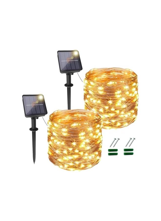 The Bros 2 Pack 20M/65FT 200 LEDs Solar Fairy String Lights Outdoor,Total 40M/131FT Diwali Christmas Light 8 Lighting Modes IP65 Waterproof for Home Garden Patio Wedding Party Xmas(Warm White)  - Image 2