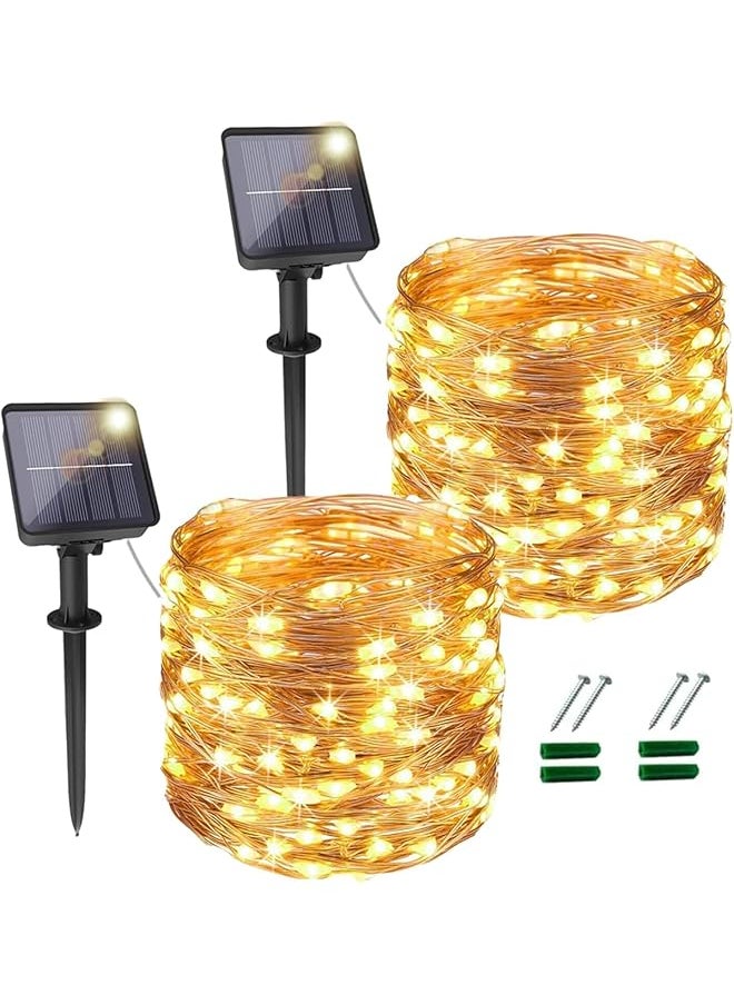 The Bros 2 Pack 20M/65FT 200 LEDs Solar Fairy String Lights Outdoor,Total 40M/131FT Diwali Christmas Light 8 Lighting Modes IP65 Waterproof for Home Garden Patio Wedding Party Xmas(Warm White)  - Image 1
