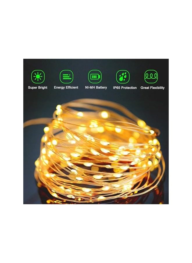 The Bros 2 Pack 20M/65FT 200 LEDs Solar Fairy String Lights Outdoor,Total 40M/131FT Diwali Christmas Light 8 Lighting Modes IP65 Waterproof for Home Garden Patio Wedding Party Xmas(Warm White)  - Image 5