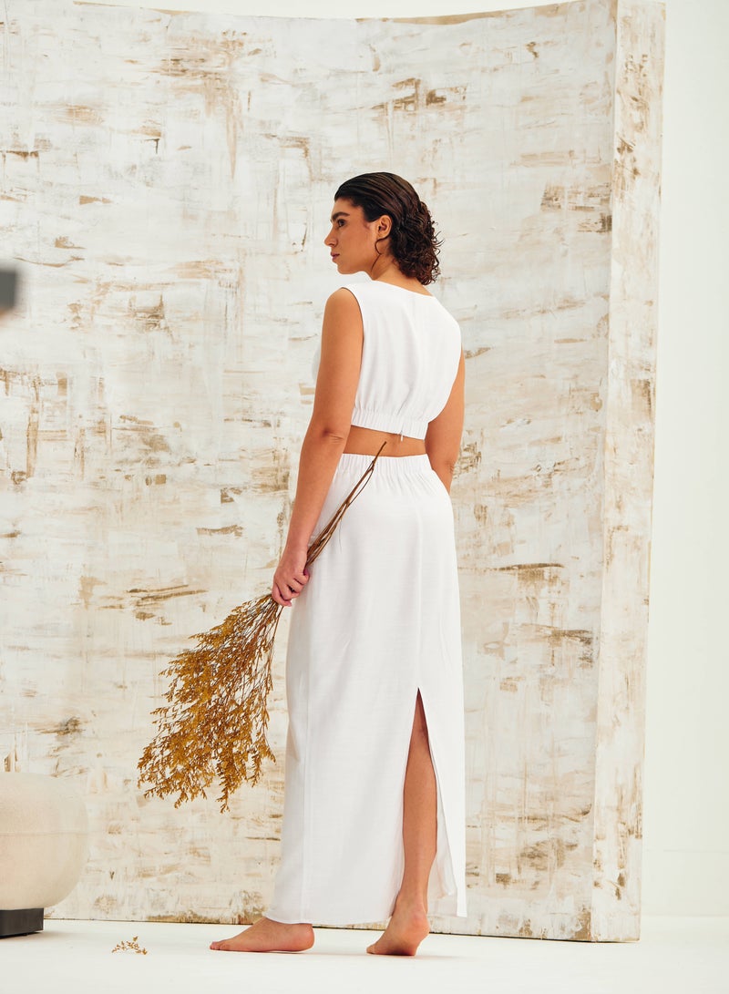 أشيتا فرنانديز Ashita Fernandes Zeya White Linen Skirt – Effortlessly Elegant Women's Skirt | Breathable, Lightweight Fabric | Perfect for Casual, Resort & Everyday Warm-Weather Dressing  - Image 4