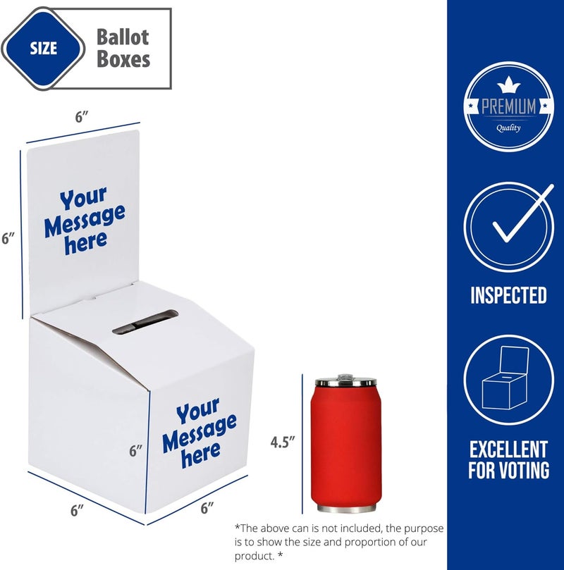 ALBEN White Glossy 6x6x6" Ivory Cardboard Ballot Boxes (6 Pack) - Versatile Raffle Ticket Box, Suggestion & Donation Boxes, Removable Header, Slot for Tickets & More - Image 4