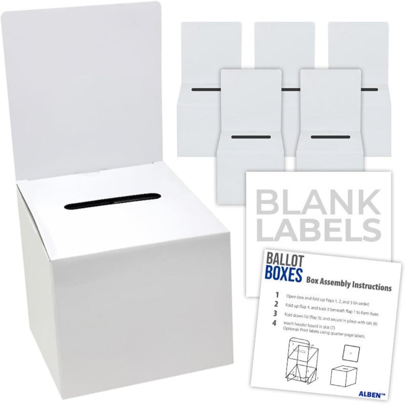 ALBEN White Glossy 6x6x6" Ivory Cardboard Ballot Boxes (6 Pack) - Versatile Raffle Ticket Box, Suggestion & Donation Boxes, Removable Header, Slot for Tickets & More - Image 1