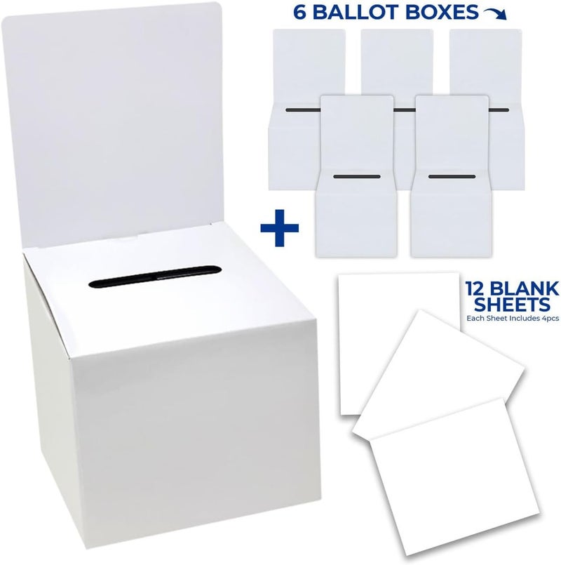 ALBEN White Glossy 6x6x6" Ivory Cardboard Ballot Boxes (6 Pack) - Versatile Raffle Ticket Box, Suggestion & Donation Boxes, Removable Header, Slot for Tickets & More - Image 2