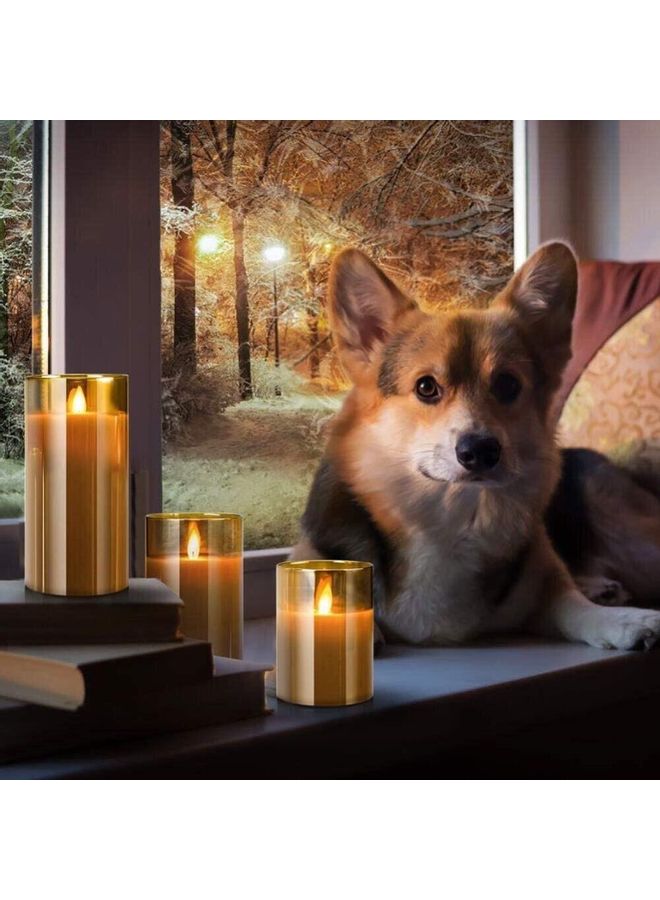 3-Piece LED Flameless Candle Set Gold - Image 5