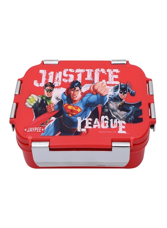 Jaypee Wowsteel Junior Insulated Inner Stainless Steel Lunch Box for School, Lunch Box for Kids Leak Proof Lunch Box airtight lid & Steel Spoon Lunch Box BPA Free Office Justice League Red - Image 1
