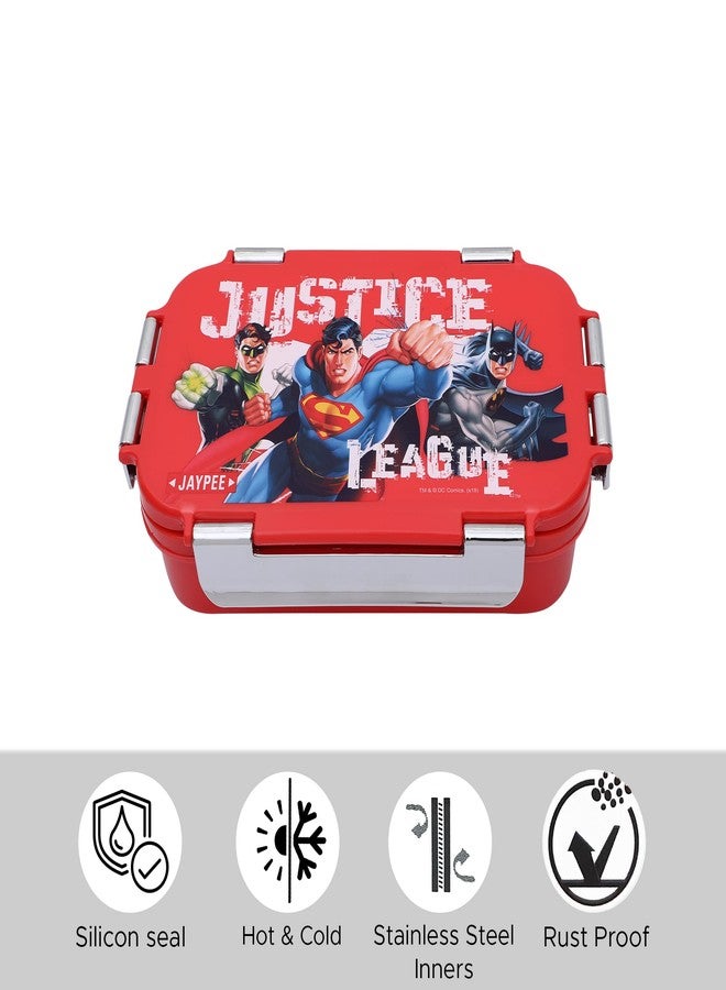 Jaypee Wowsteel Junior Insulated Inner Stainless Steel Lunch Box for School, Lunch Box for Kids Leak Proof Lunch Box airtight lid & Steel Spoon Lunch Box BPA Free Office Justice League Red - Image 3