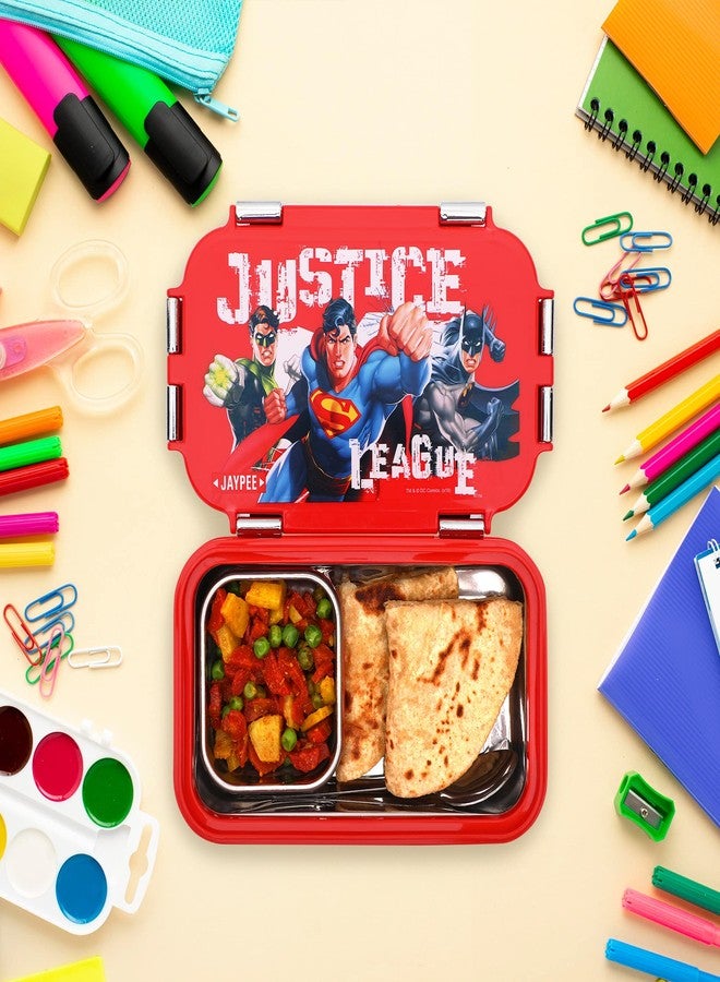 Jaypee Wowsteel Junior Insulated Inner Stainless Steel Lunch Box for School, Lunch Box for Kids Leak Proof Lunch Box airtight lid & Steel Spoon Lunch Box BPA Free Office Justice League Red - Image 4