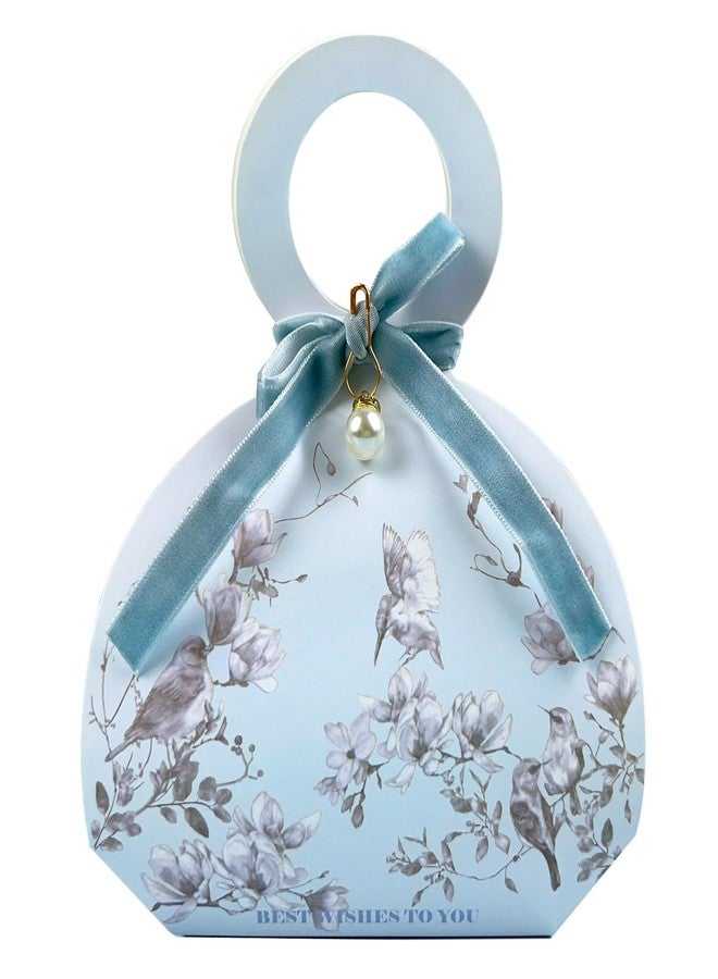 WEI LONG 20 PCS Small Gift Boxes, Flower & Bird Party Favor Boxes Goodie Bags with Handle, Velvet Bow, Pearl Pendant for Wedding Anniverary Valentine's Day Birthday Party Presents 4"x5.1"x1.4"(Mist Blue - Image 1
