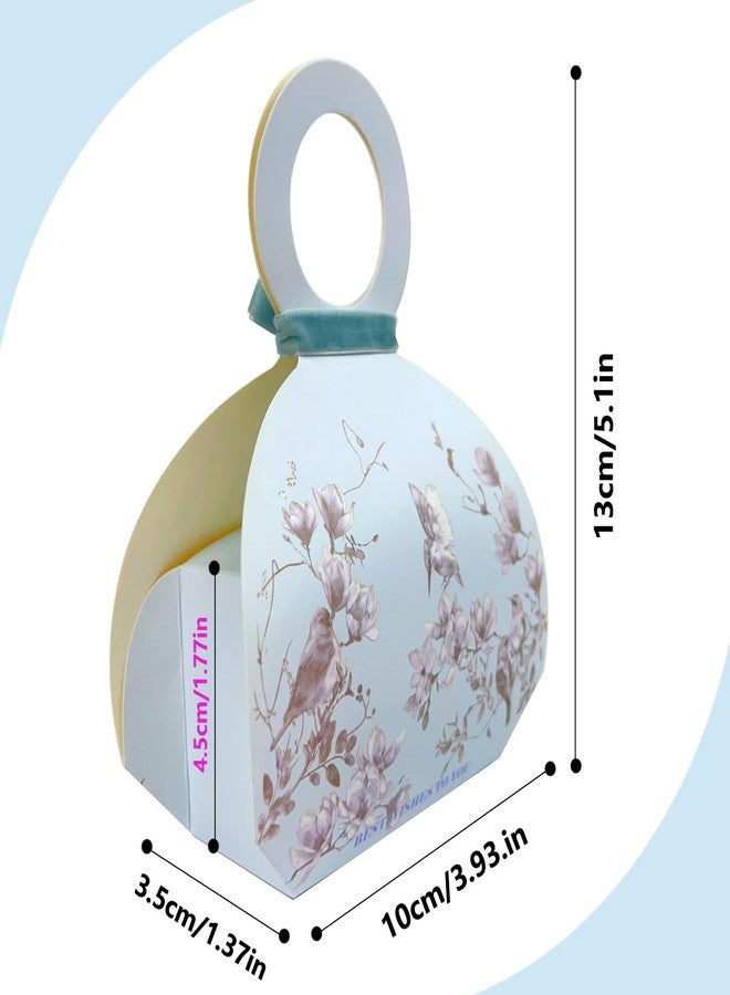 WEI LONG 20 PCS Small Gift Boxes, Flower & Bird Party Favor Boxes Goodie Bags with Handle, Velvet Bow, Pearl Pendant for Wedding Anniverary Valentine's Day Birthday Party Presents 4"x5.1"x1.4"(Mist Blue - Image 2