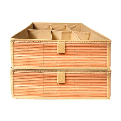 PRIME PICK Inner Care Storage Organizer Box Foldable Cloth Innerwear Socks Organizer Lid Covered Breathable Fabric Wardrobe Drawer Closet Clothes Storage Container Easy Carry Handles Beige Pack of 2 - Image 1