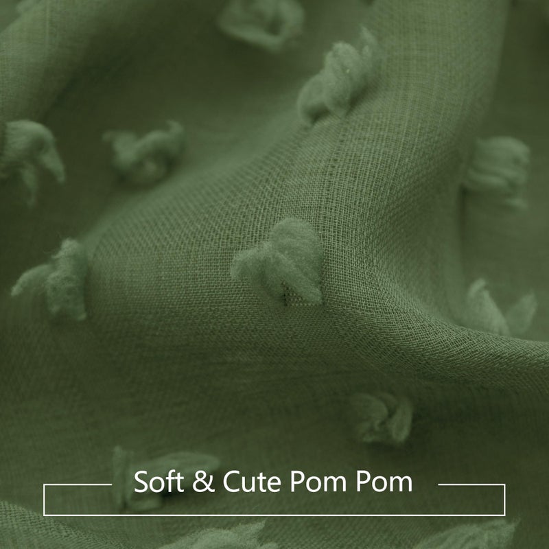 DANCURTON Olive Green Sheer Curtains 84 Inch Length for Bedroom Living Dining Room Light Filtering Country Farmhouse Pom Pom Design Window Treatments Boho Decor Voile Sheer Green Curtains 2 Panels Set Back Tab - Image 3