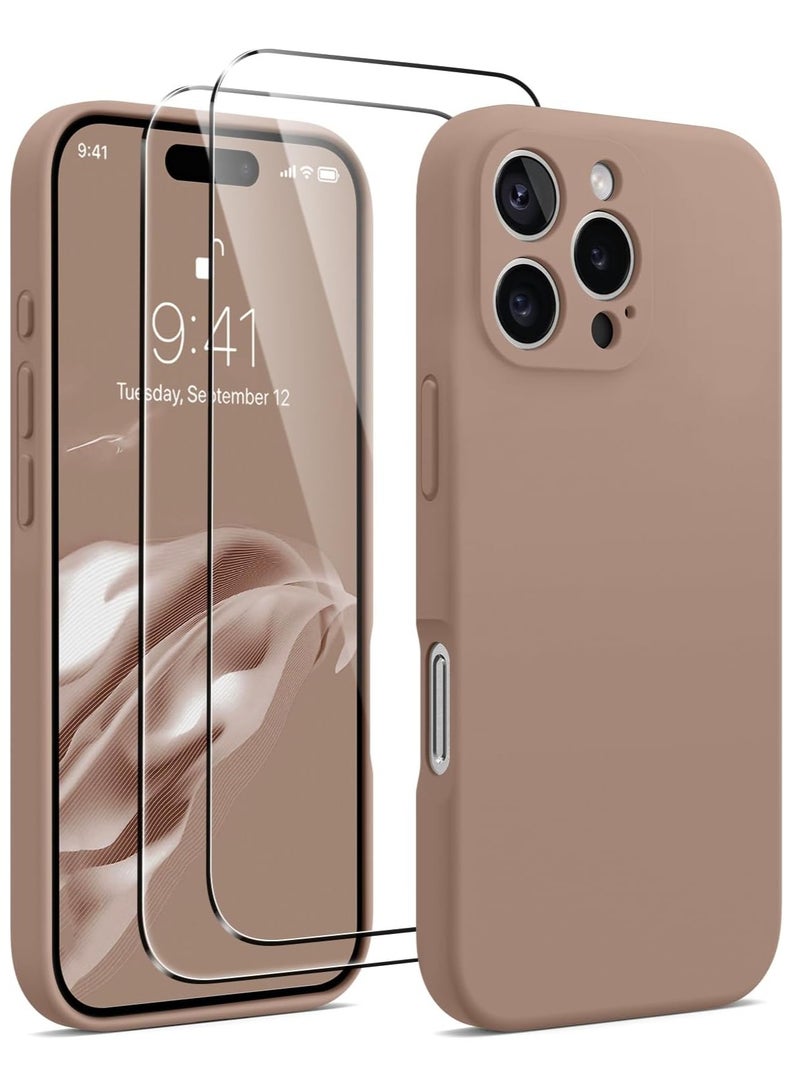ELTRAZONE Light Brown Silicone Case for iPhone 16 Pro Max [Camera Protection], MagSafe Compatible, Anti-Scratch Microfiber Lining, Includes 2 Screen Protectors - Image 1