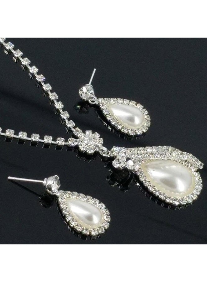 Yean Bride Silver Necklace Earrings Set Crystal Bridal Wedding Jewelry Sets Rhinestone Choker Necklace for Women and Girls (Set 2) - Image 1