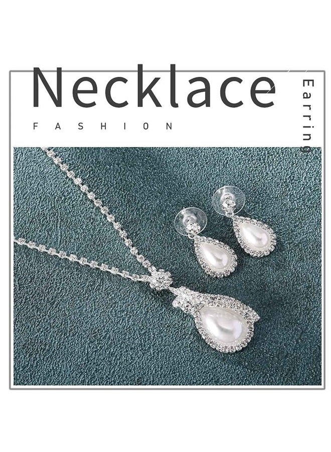 Yean Bride Silver Necklace Earrings Set Crystal Bridal Wedding Jewelry Sets Rhinestone Choker Necklace for Women and Girls (Set 2) - Image 2
